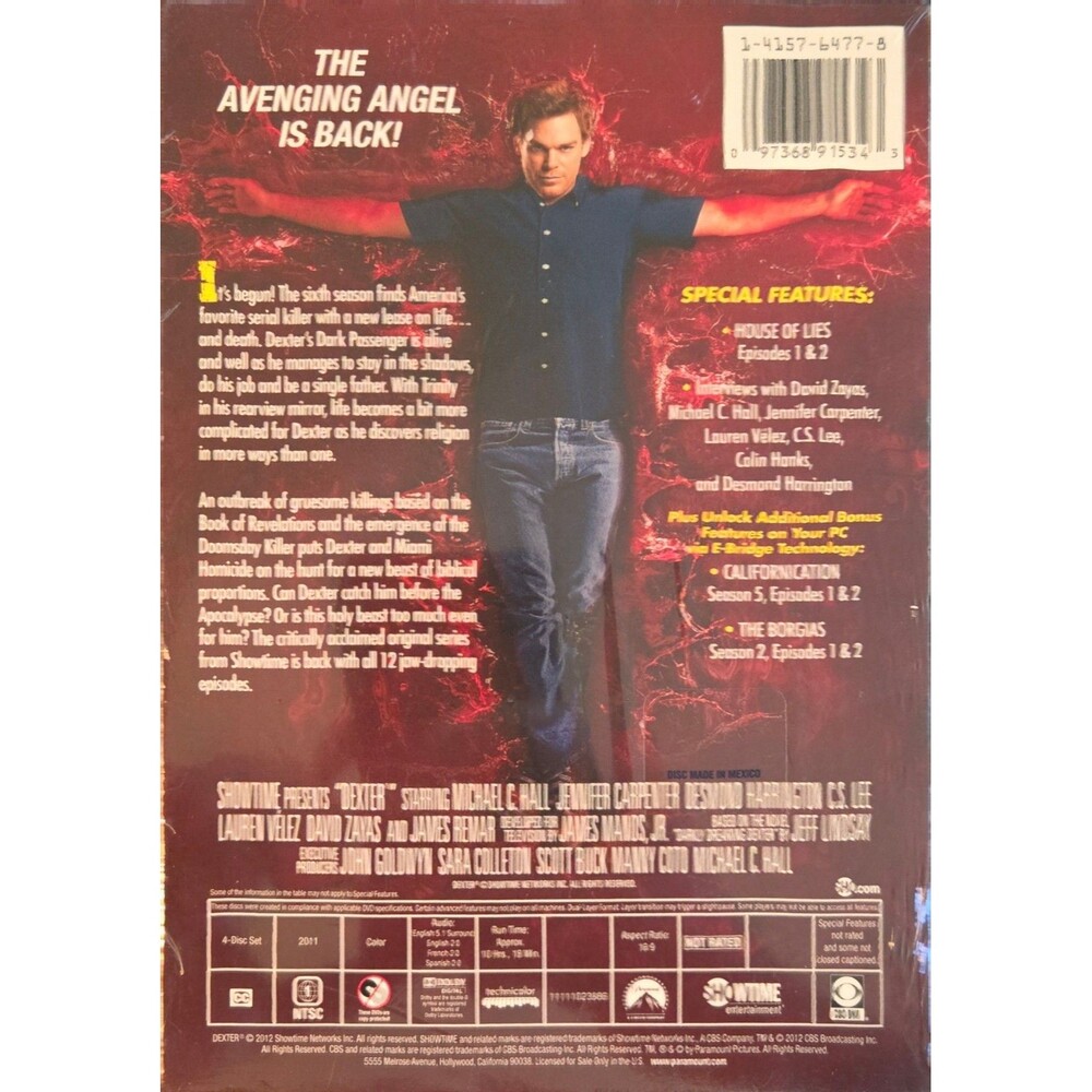 Dexter: The Sixth Season DVD 4-Disc Box Set (2011, Showtime) Michael C. Hall - Picture 2 of 2